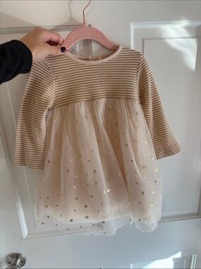 Mini Boden Cream Stripe & Gold Star Tulle Dress